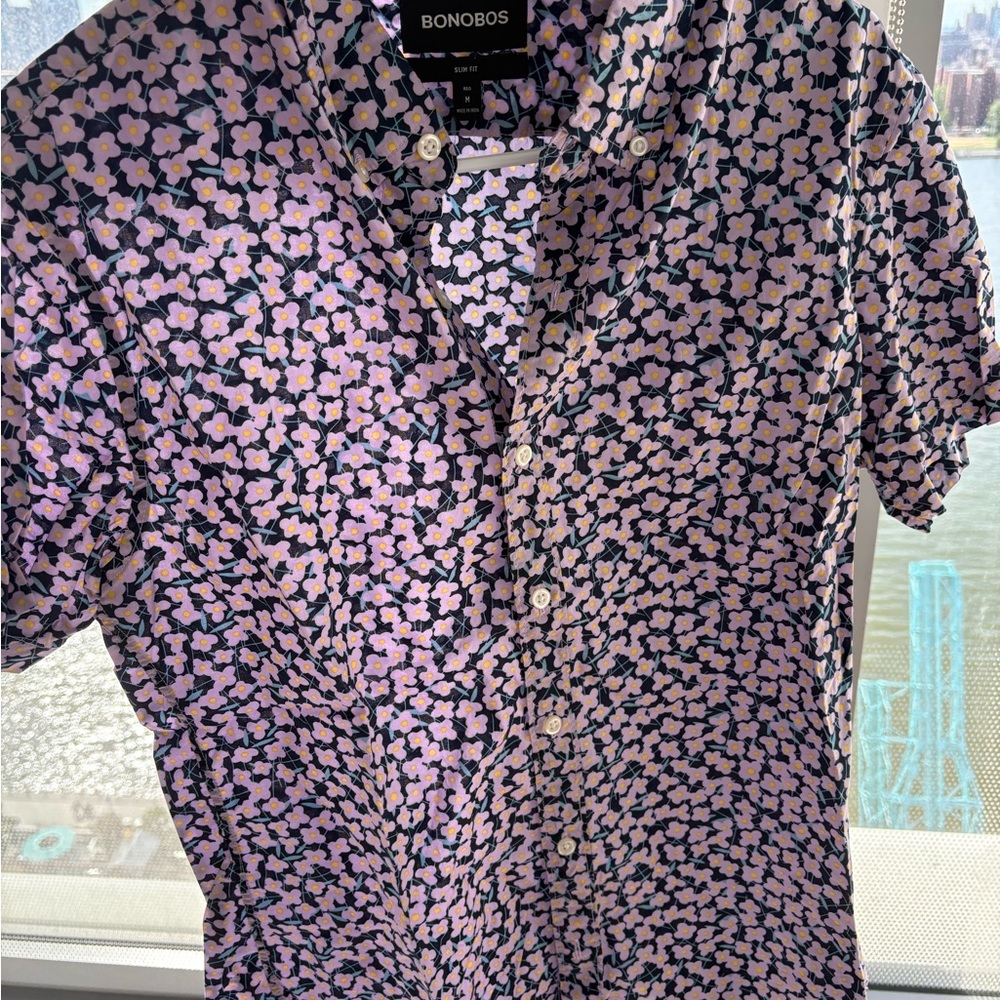 Bonobos Black and Pink Casual Button Down Shirt with Floral Print